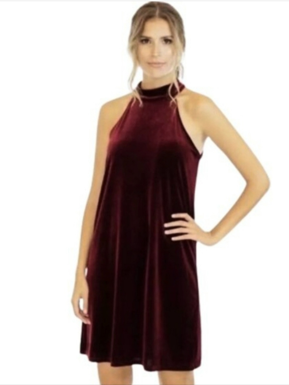 Wine Velvet Halter Swing Dress Flowy Dark Romantic Regal Goth